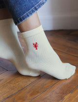 Chaussettes jaune clair & homard brodé