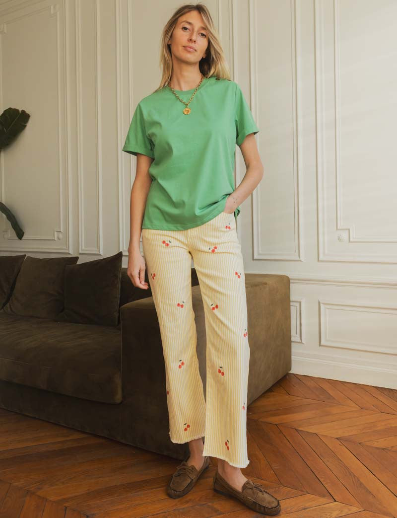 Jean à rayures jaune & cerises
