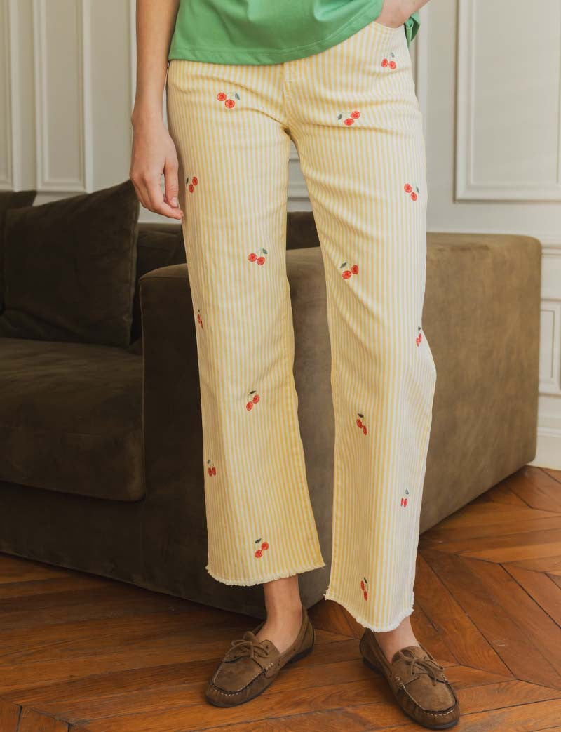 Jean à rayures jaune & cerises