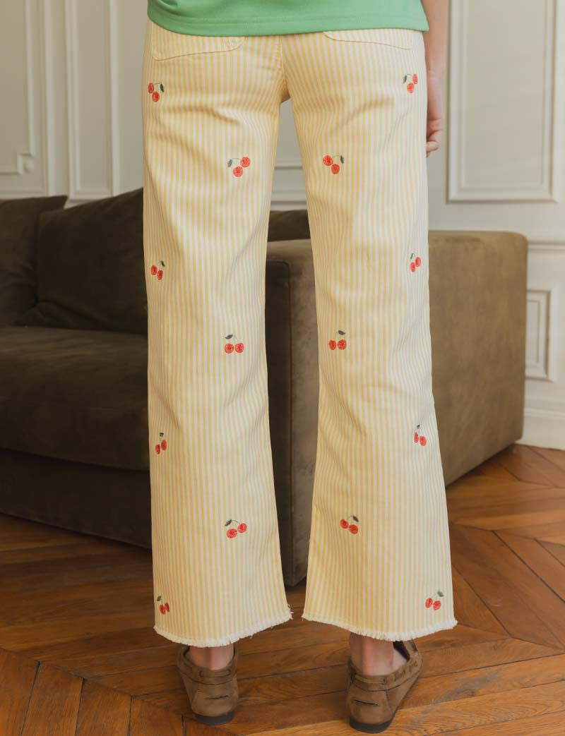 Jean à rayures jaune & cerises