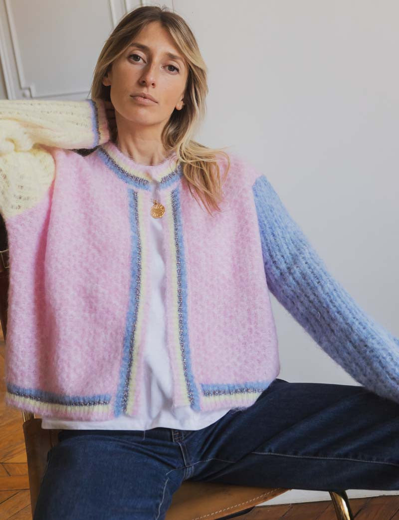 Gilet rose-bleu & jaune Adamy