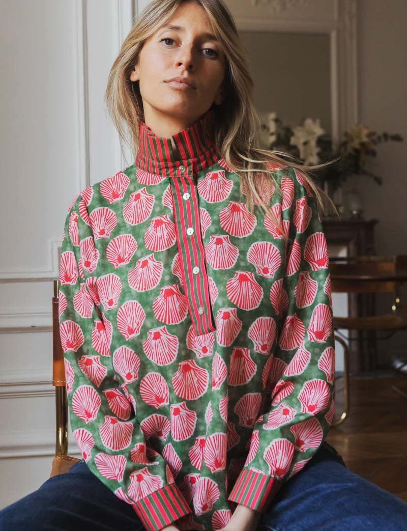 Chemise verte & rayures Coquillage
