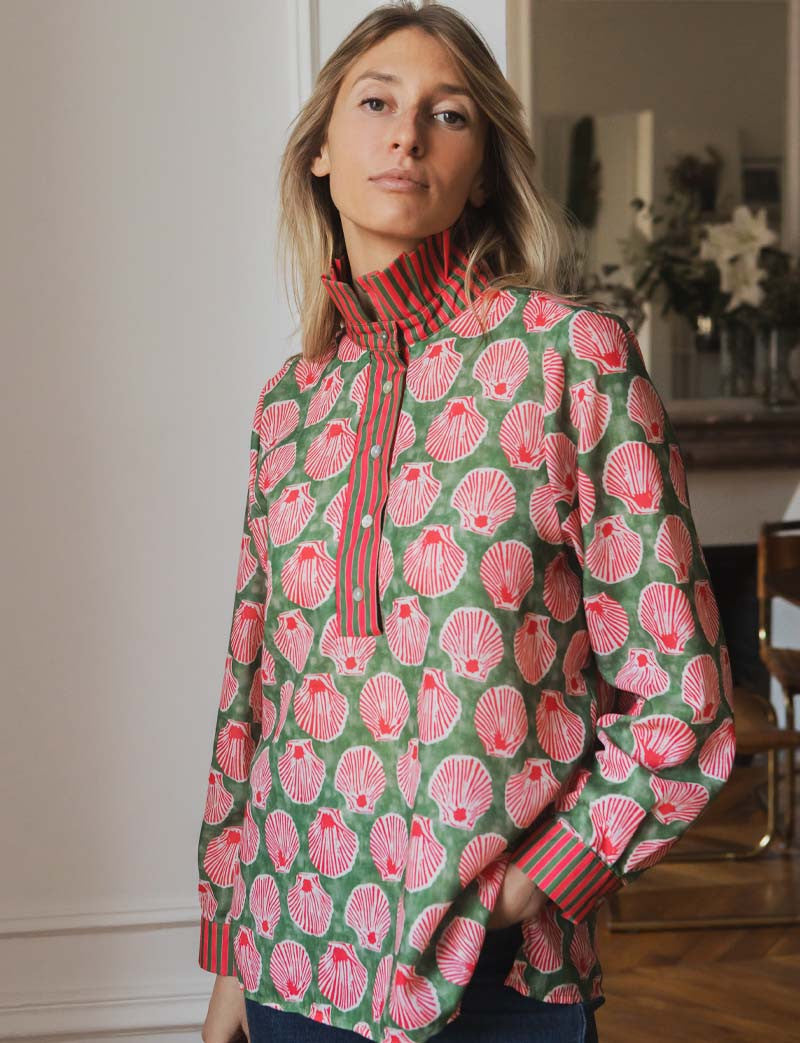 Chemise verte & rayures Coquillage