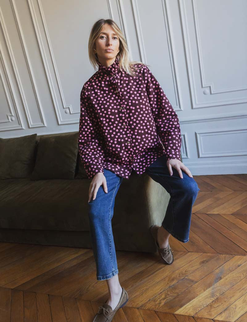 Veste à pois bordeaux & rose Denvy