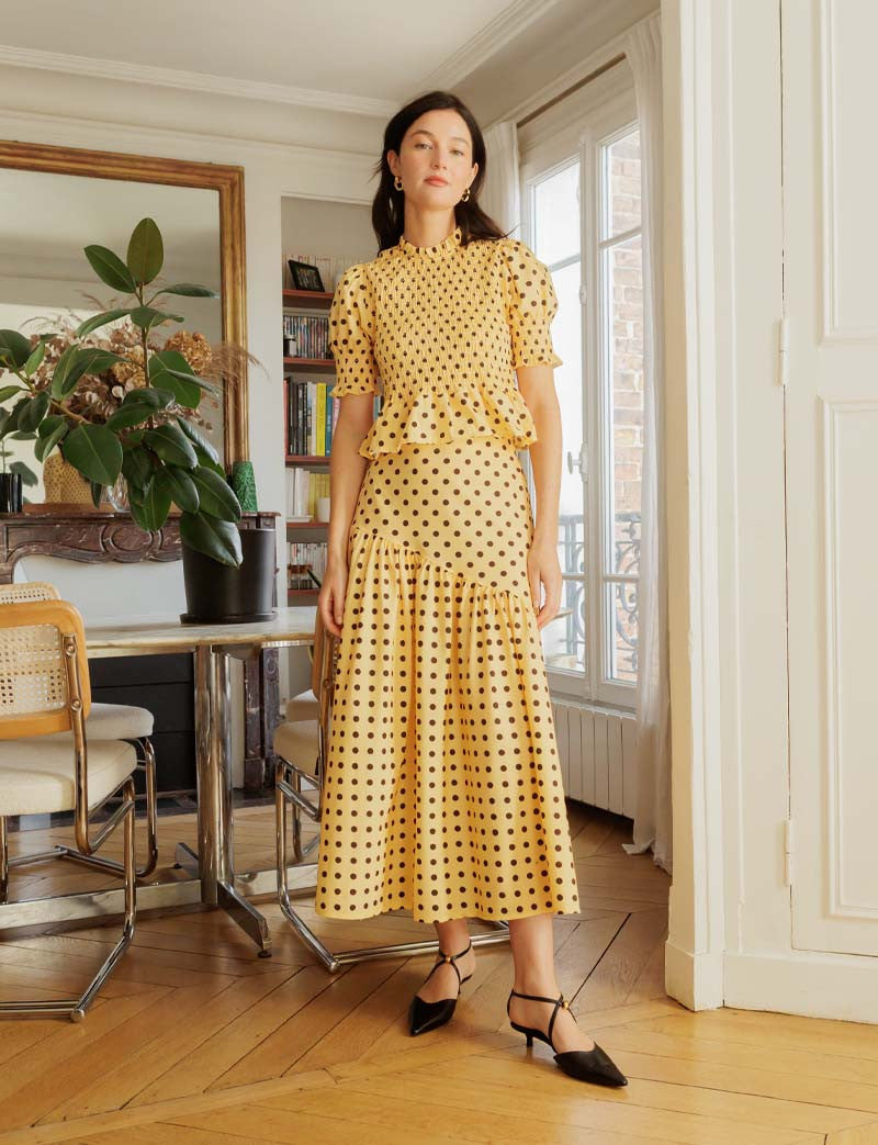 Jupe à pois jaune & choco Marisol