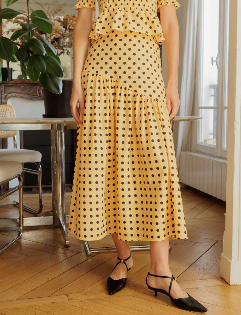Jupe à pois jaune & choco Marisol