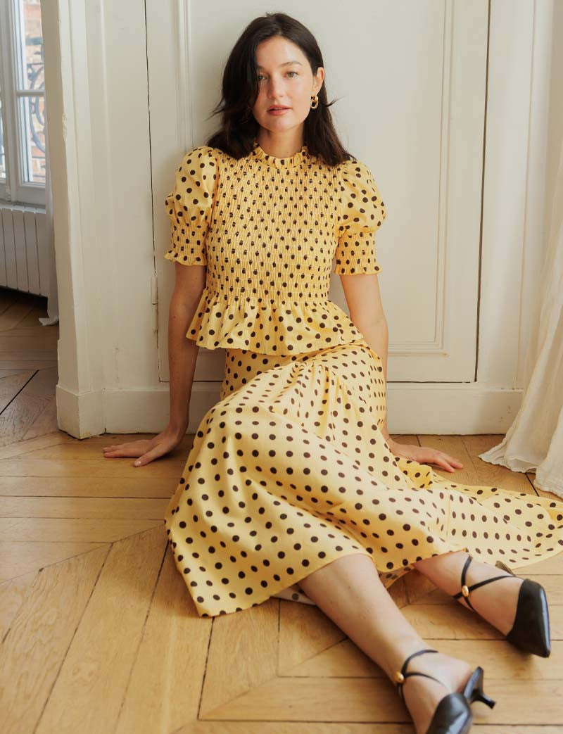 Top à pois jaune & choco Paloma