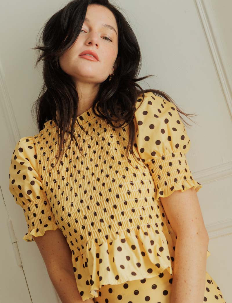 Top à pois jaune & choco Paloma