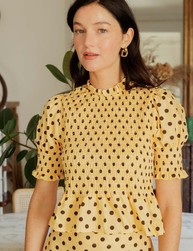 Top à pois jaune & choco Paloma