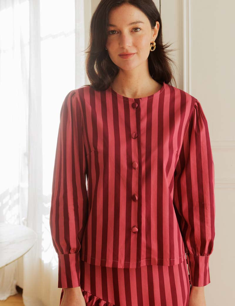 Blouse à rayures rose & bordeaux Solana