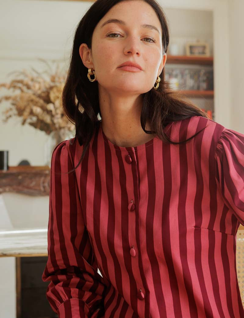 Blouse à rayures rose & bordeaux Solana