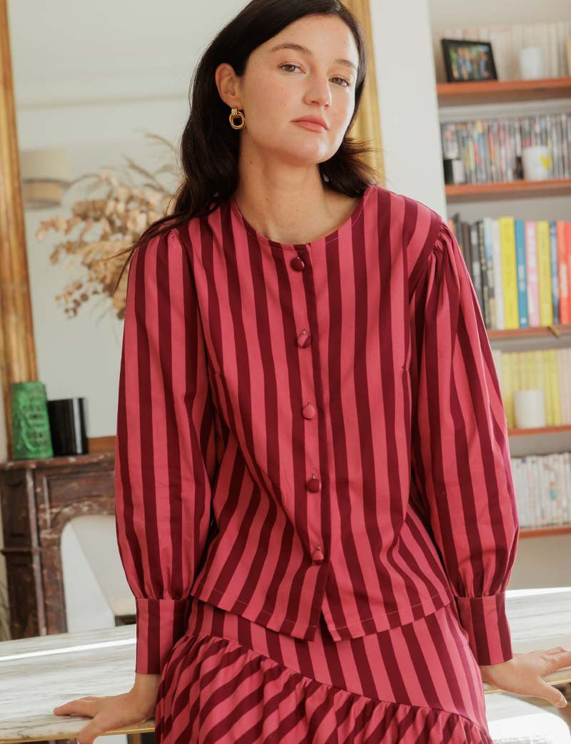 Blouse à rayures rose & bordeaux Solana