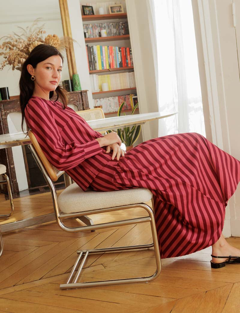 Blouse à rayures rose & bordeaux Solana