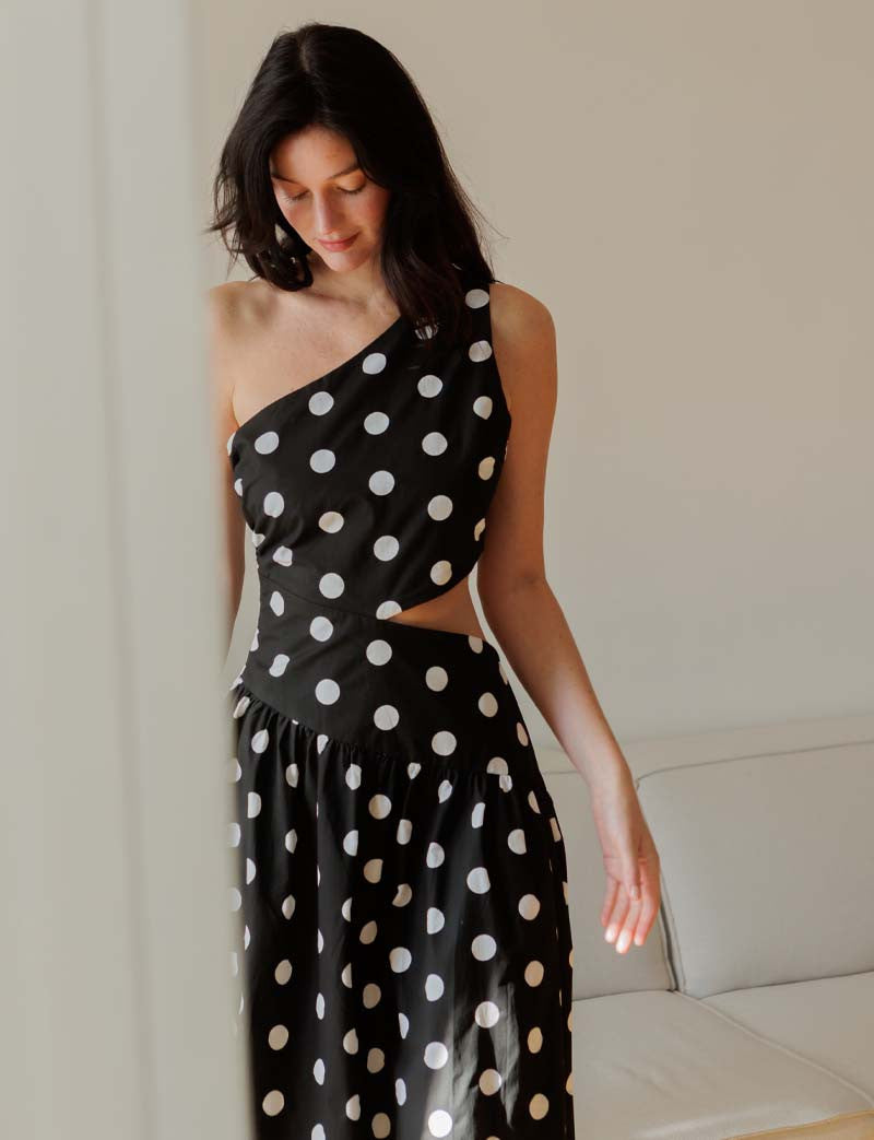 Robe noire à pois blancs Shalev