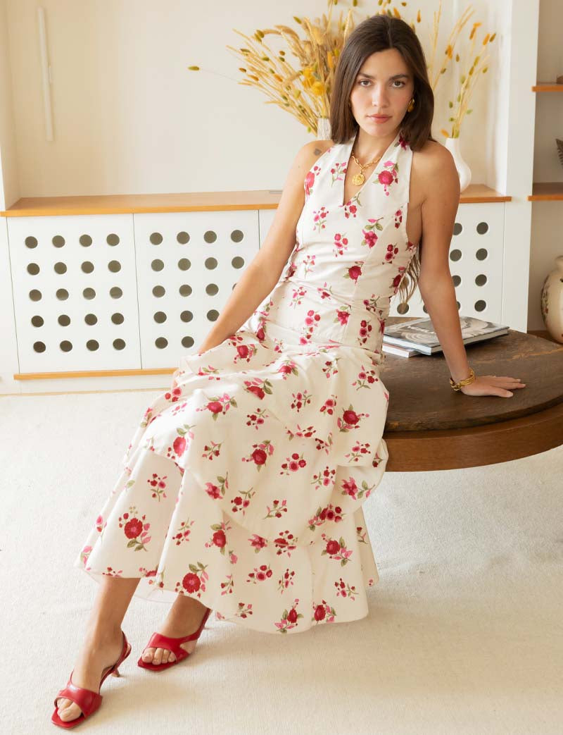 Natural-colored skirt & pink flowers Liaya