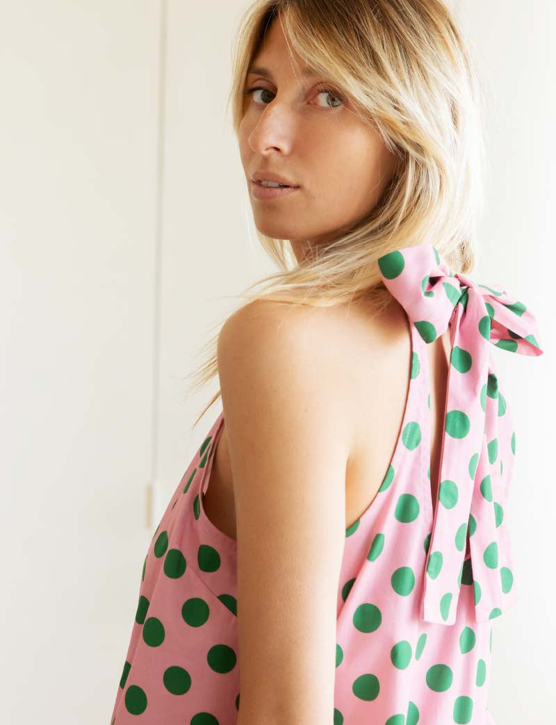 Pink dress with green polka dots Rosia