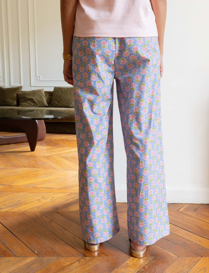 Pantalon bleu & fleuri Niko