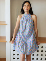 Robe bleue & fleurie Rosia