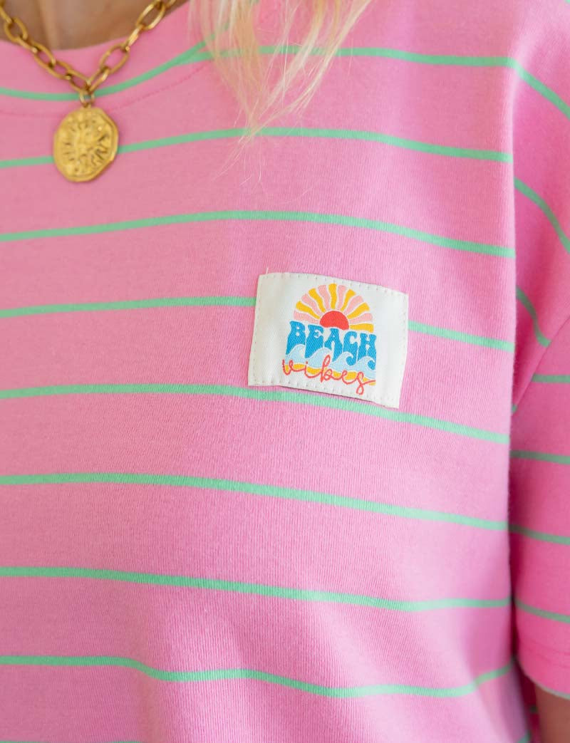 T-shirt rose & vert Beach Vibes