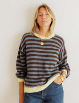Pull choco, denim & jaune Mendi