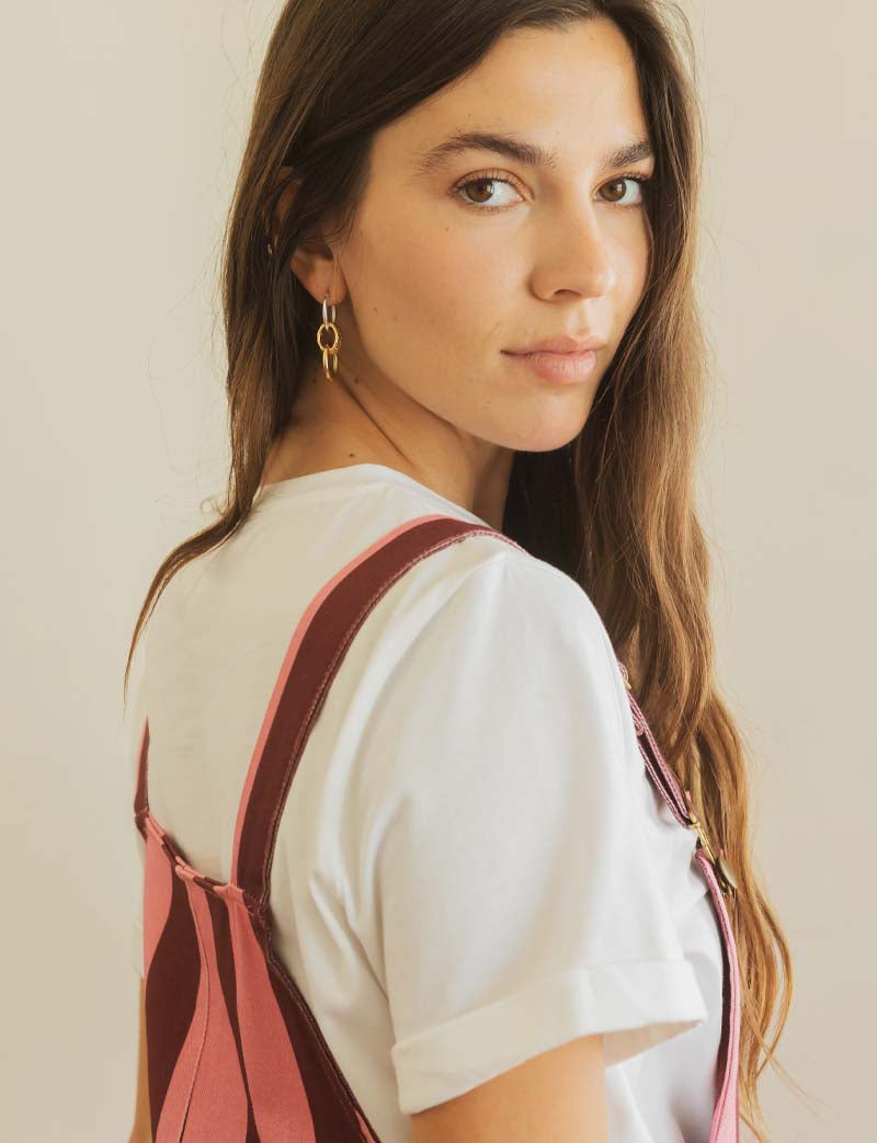 Burgundy & Pink Striped Overalls Roey