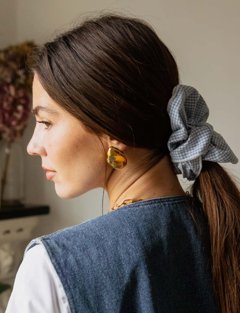 Sky blue gingham scrunchie