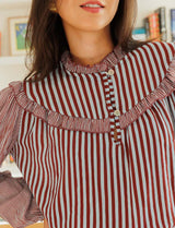 Manuela sky blue and burgundy striped blouse