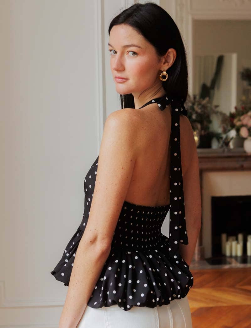 Top noir à pois blancs Yosh