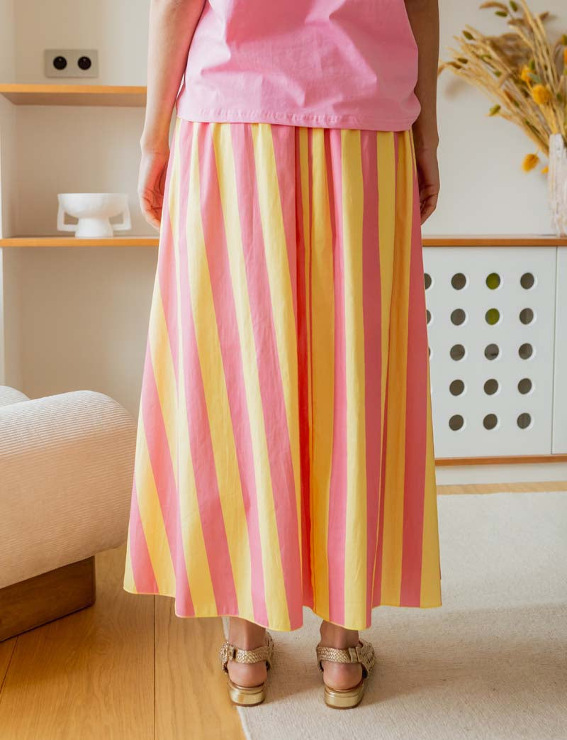 Jupe à rayures roses & jaunes Yvelle