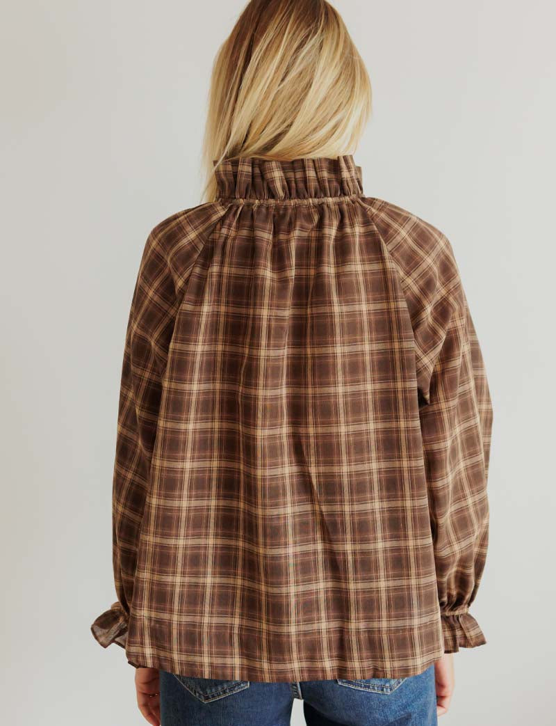 Blouse à carreaux marron Solla