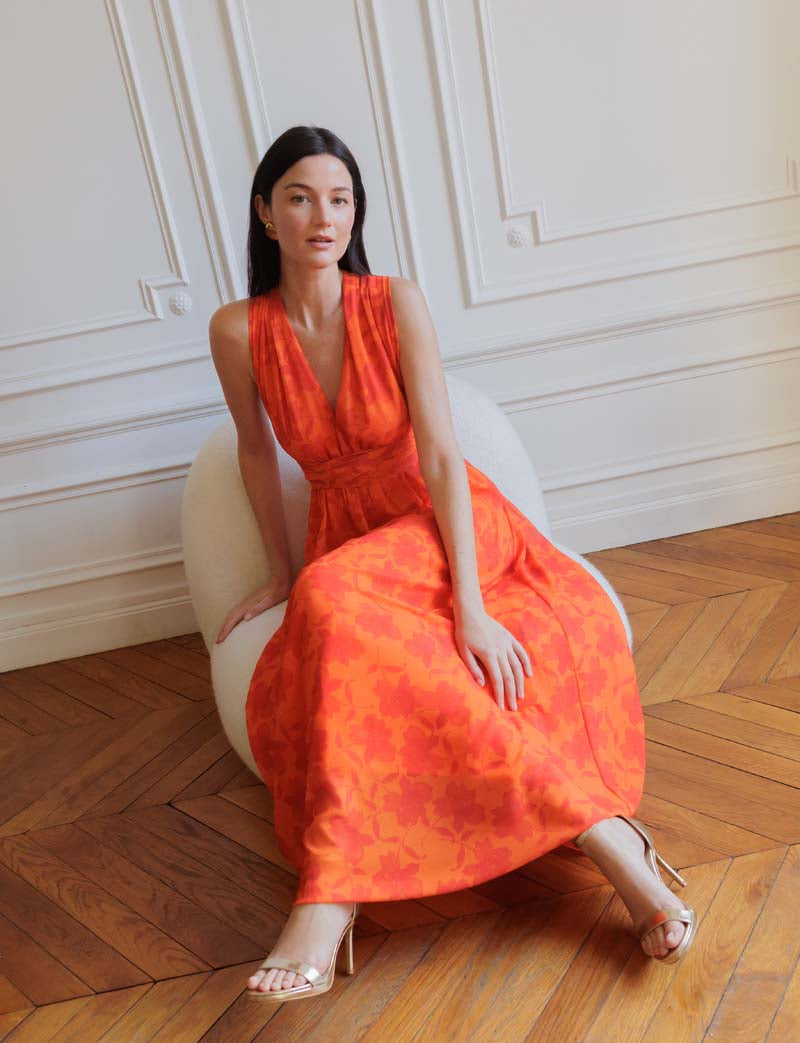 Robe orange fleurie Carmela