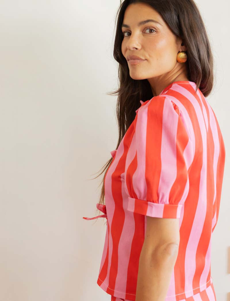 Orela Pink & Red Striped Blouse