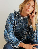 Blouse bleue fleurie Batisa