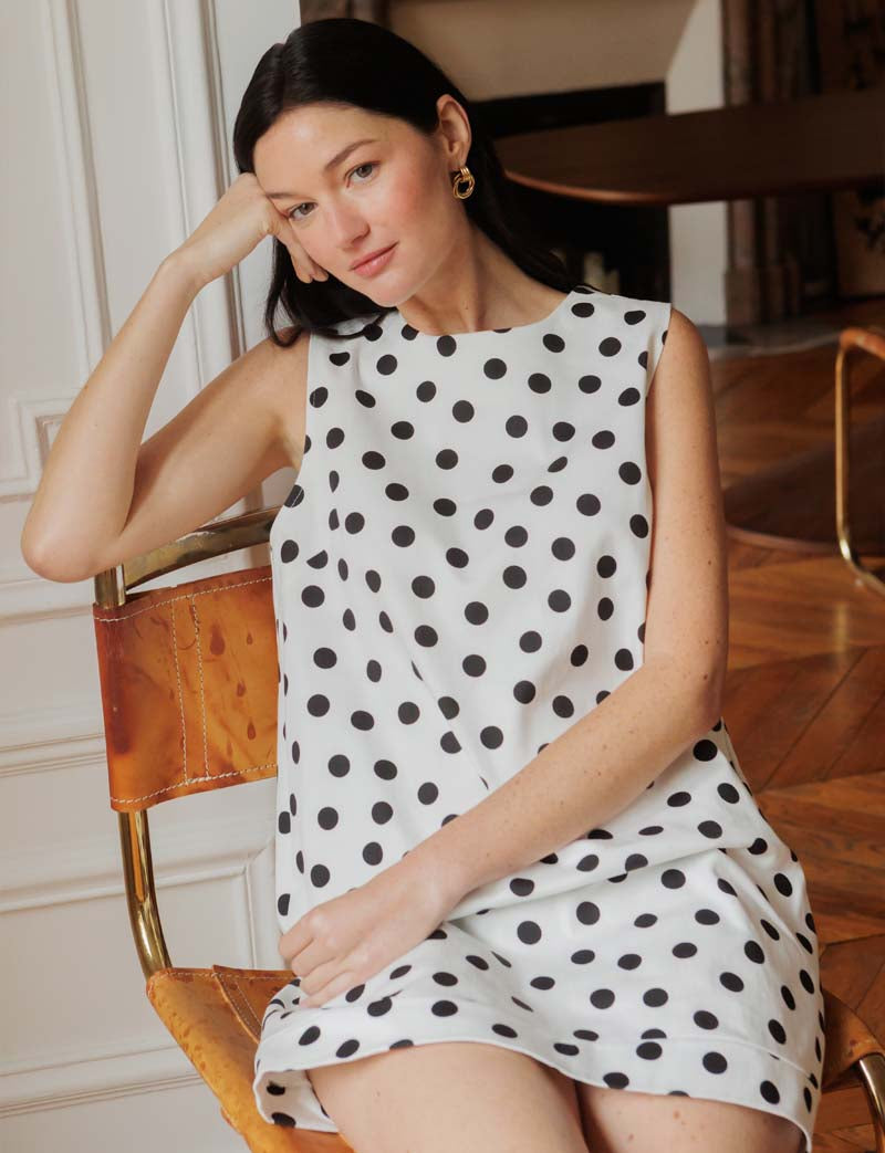 Robe blanche à pois noirs Rini
