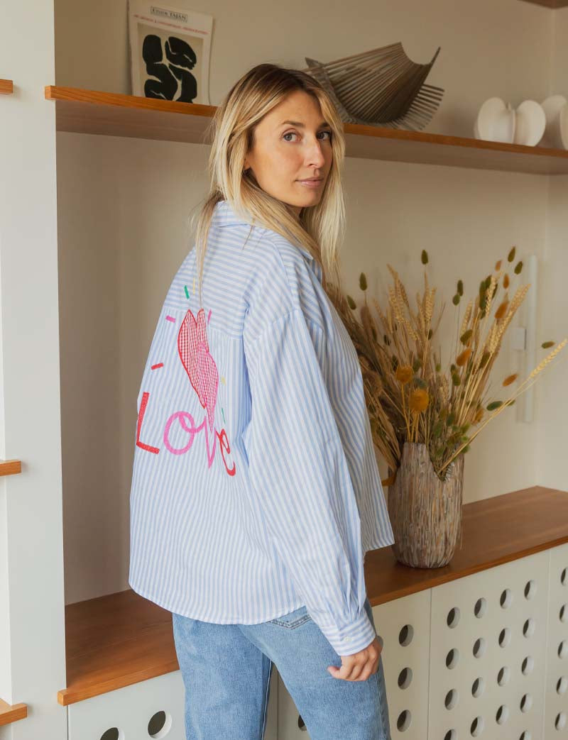 Chemise à rayures ciel Love