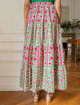 Jupe rose & verte fleurie Josy