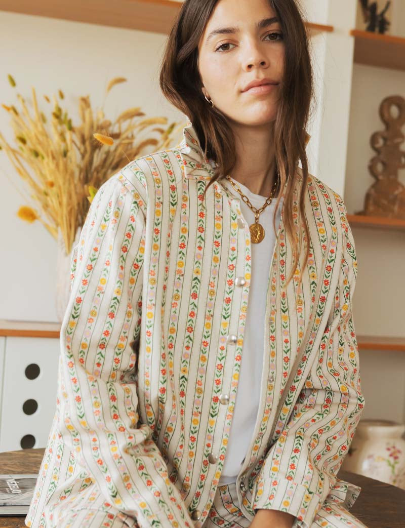 Off-white jacket & Denvy flowers