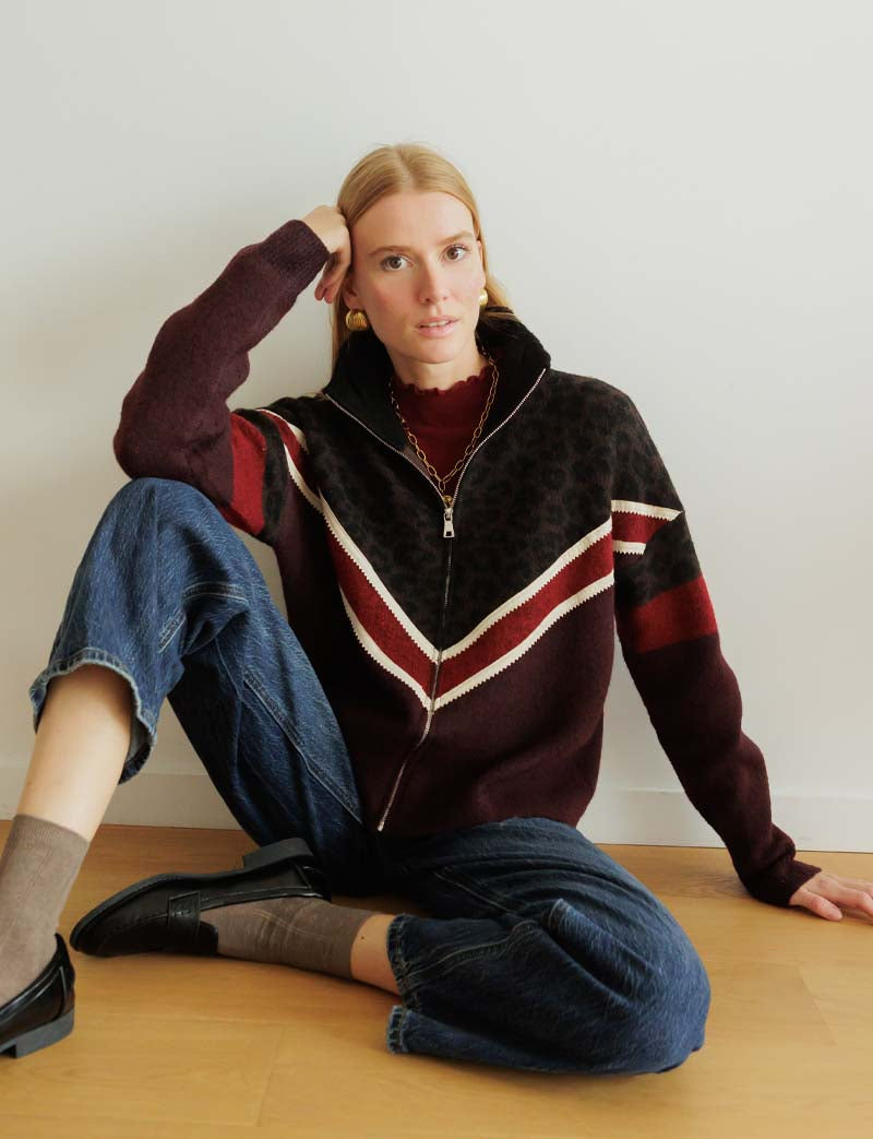 Gilet léopard & bordeaux Wade