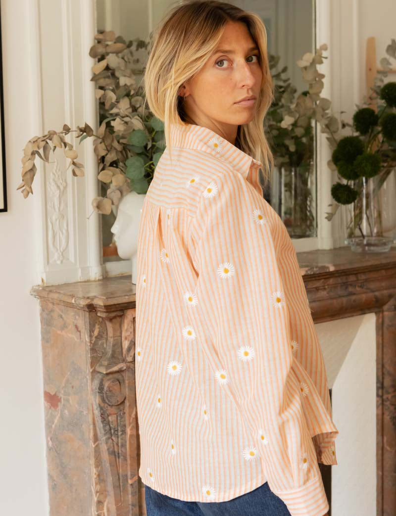 Orange striped shirt & Eloy Daisies