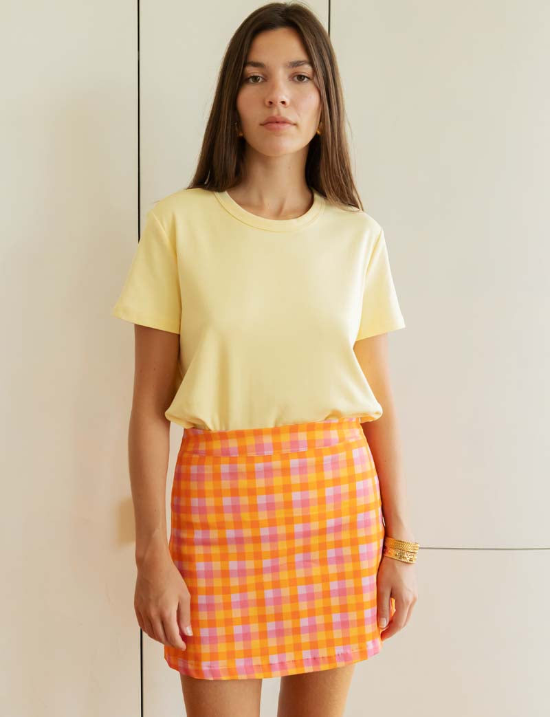 Falda vichy rosa y naranja Hely
