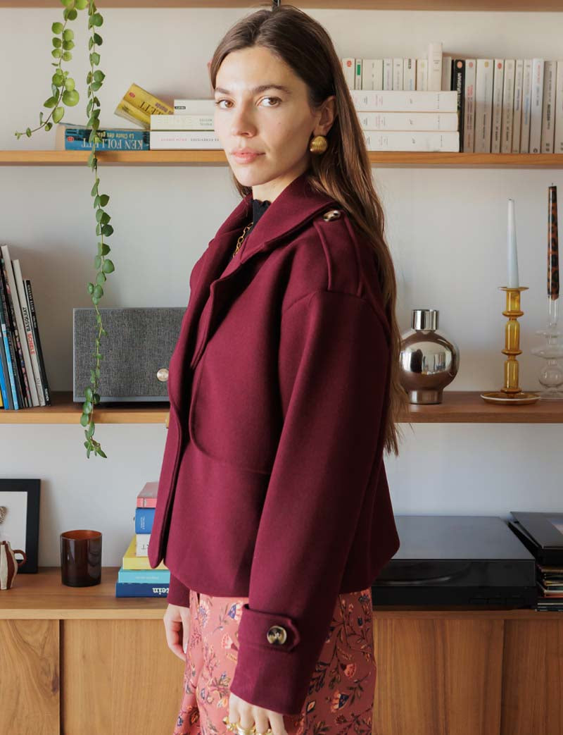 Burgundy coat Brady