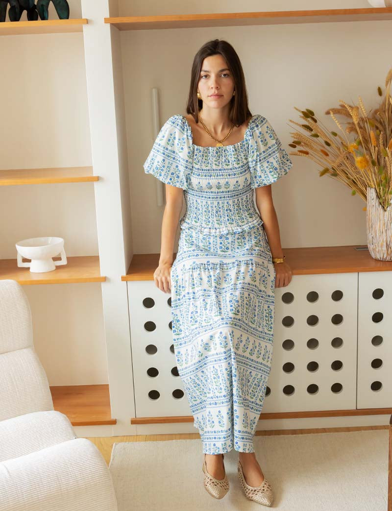 Jupe bleue fleurie Camila