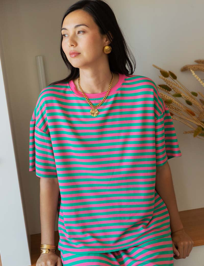 T-shirt vert & fuchsia Conrad
