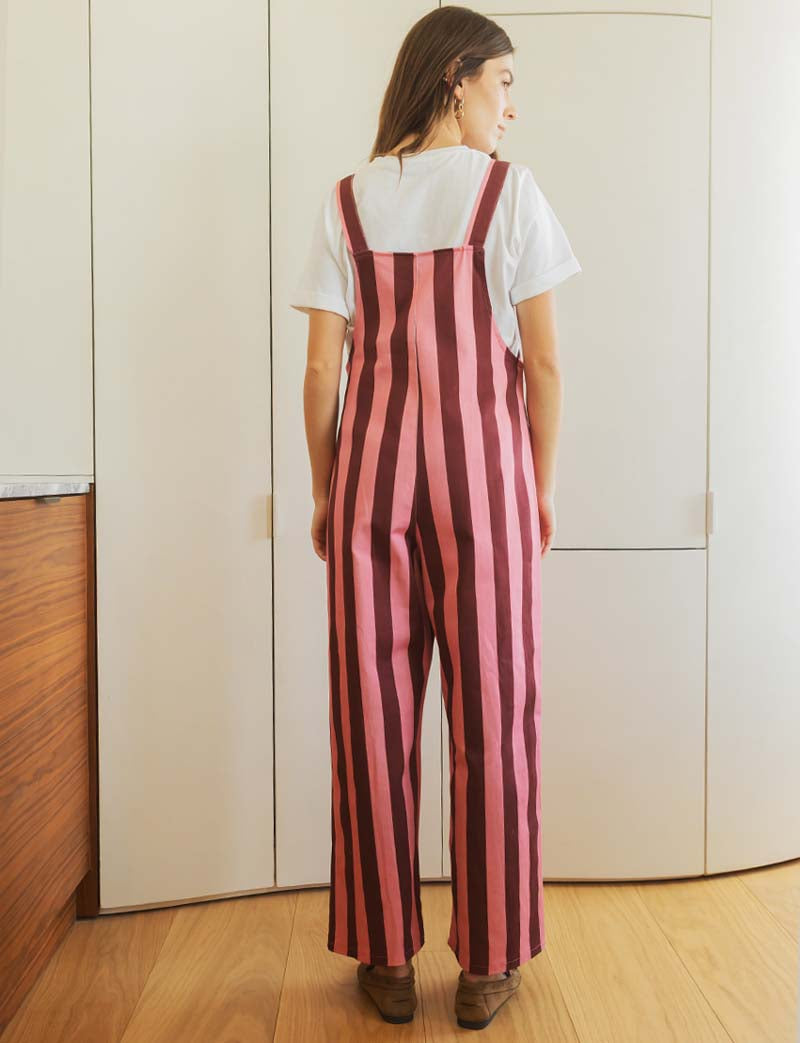 Burgundy & Pink Striped Overalls Roey