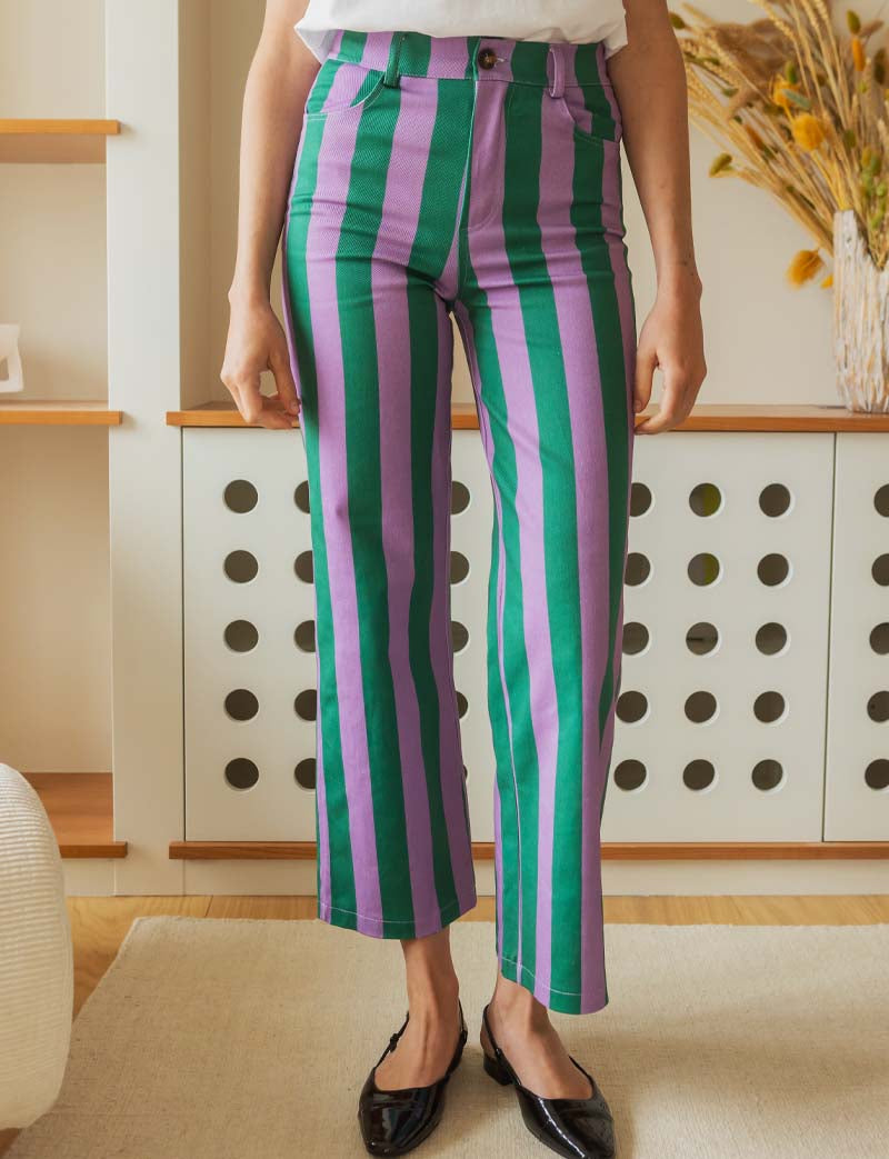 Purple and Green Striped Jeans Roby