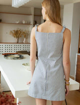 Off-white dress with navy stripes Lucia