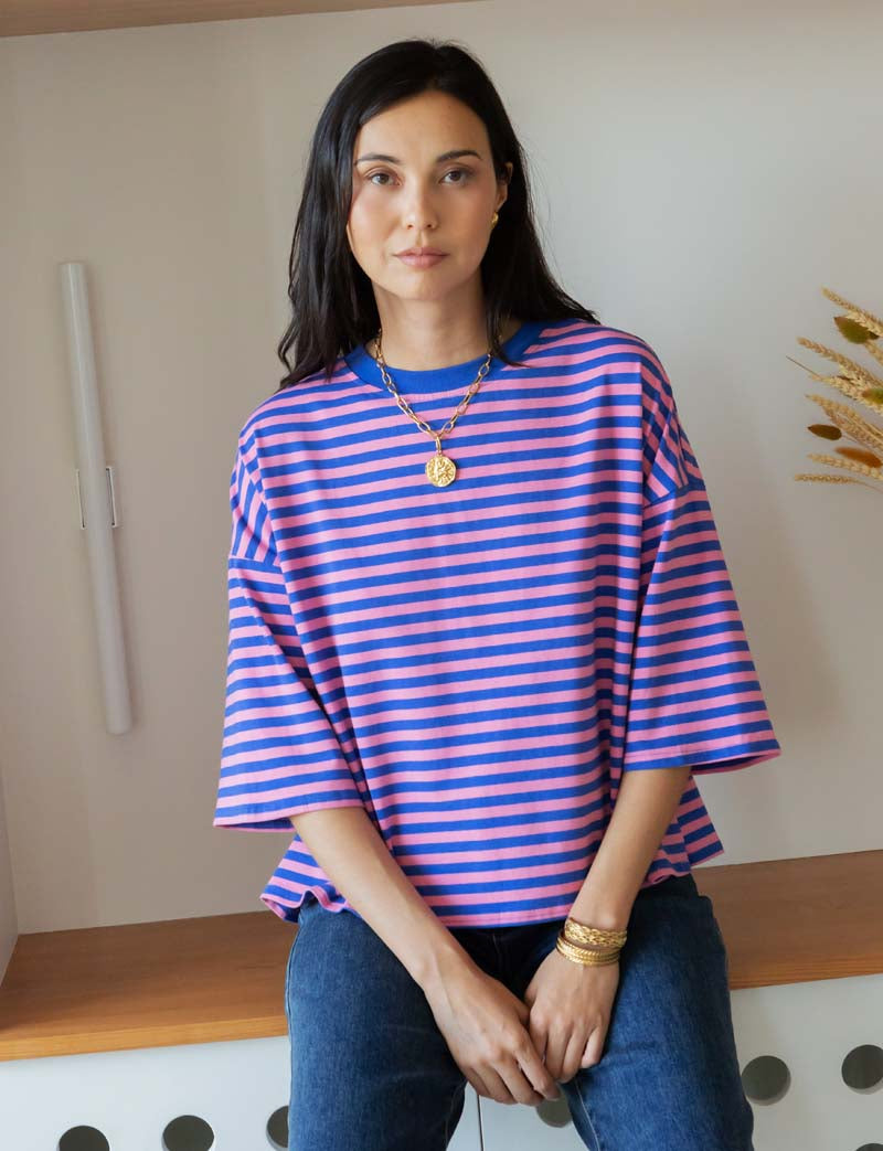 T-shirt à rayures rose & royal Rawan