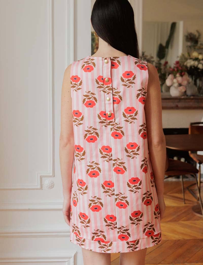 Vestido a rayas rosas y flores Rini