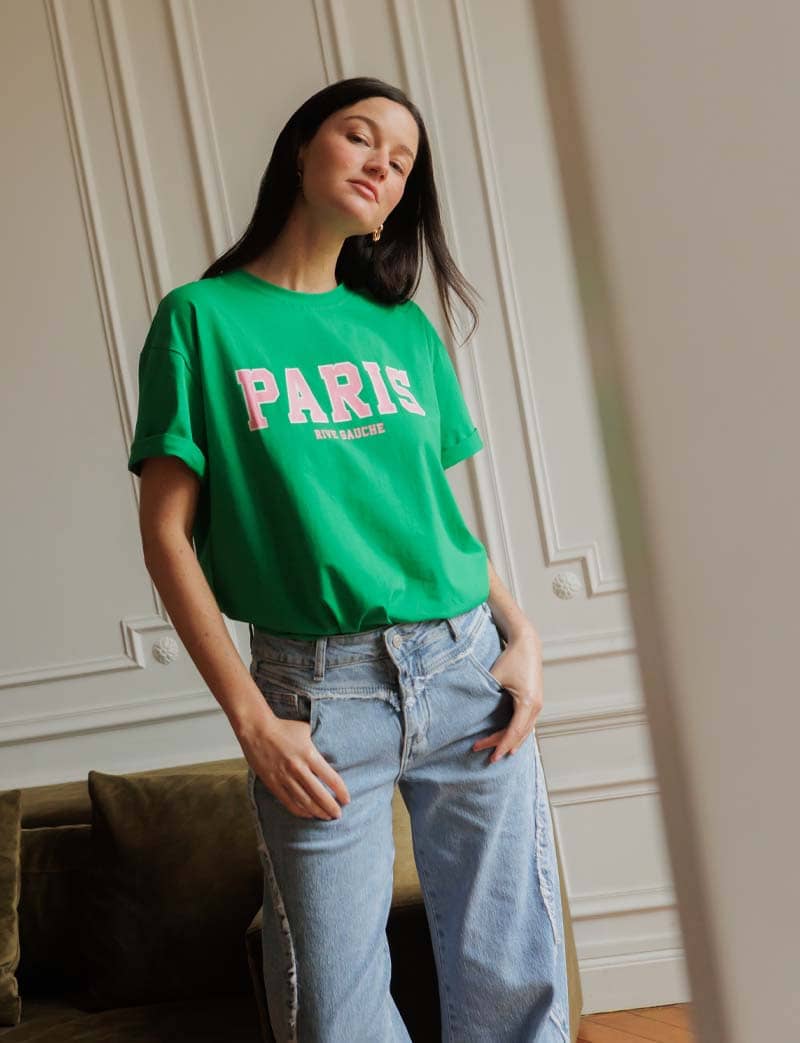 T-shirt vert & rose Paris Rive gauche