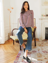 Manuela sky blue and burgundy striped blouse